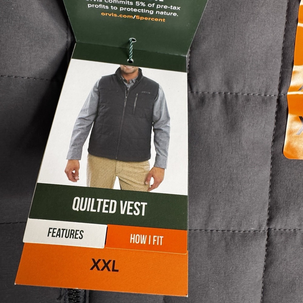 Orvis Vest Mens Size XXL Gray Blazer‎ Quilted Jacket Sleeveless 1174138 BIG NWT - Picture 5 of 12